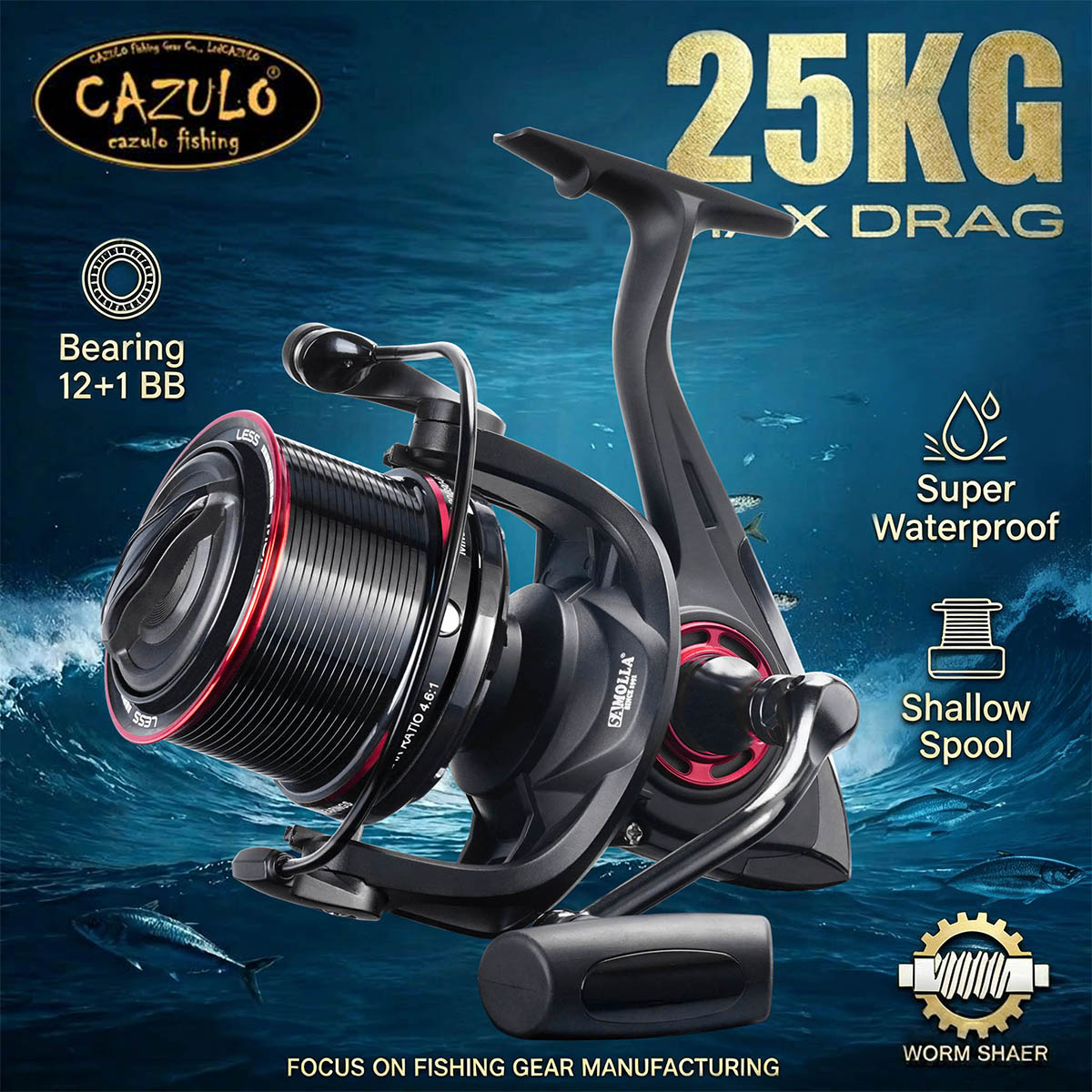 Surf Reel - Mulinello da spinning CAZULO per lancio